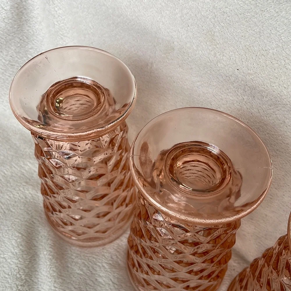 Vtg 4 Indiana Whitehall Peach Pink Ice Tea  Cooler Drinking Glasses Cubist - Picture 7 of 14